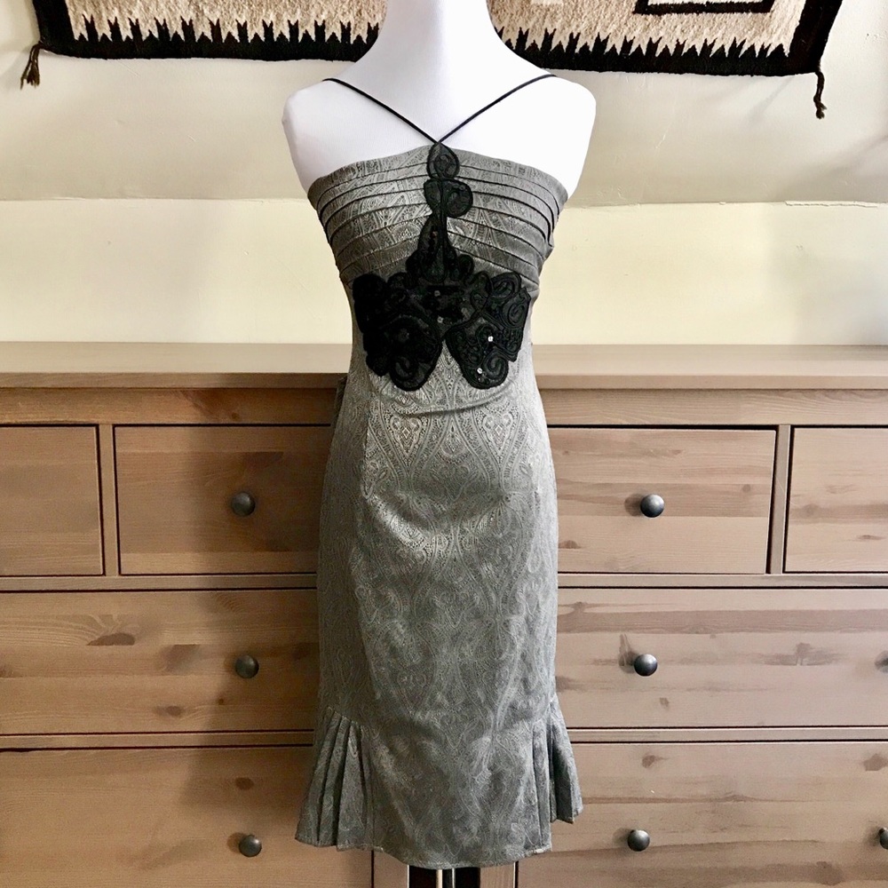 Yanak for Bebe Laced Black & Grey Halter Dress